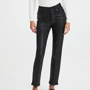 Good American- Black Coated Denim Classic Straight Leg Jeans